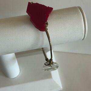 Ah Chunky Red & Crystal Lucite Floating on Wire Bracelet